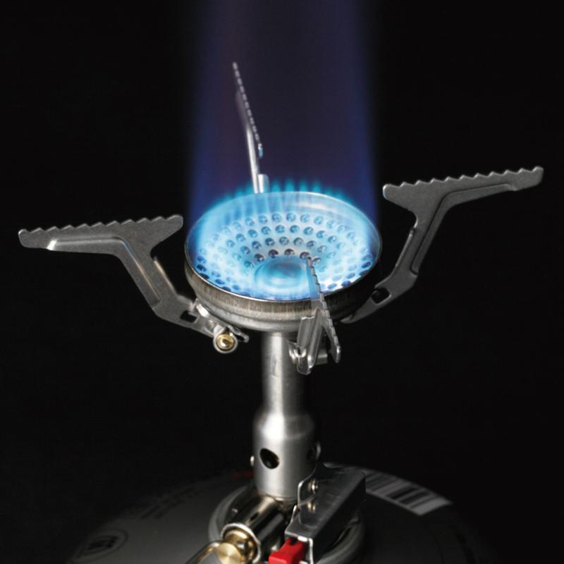 SOTO Amicus Stove with Stealth Igniter, shown ignited