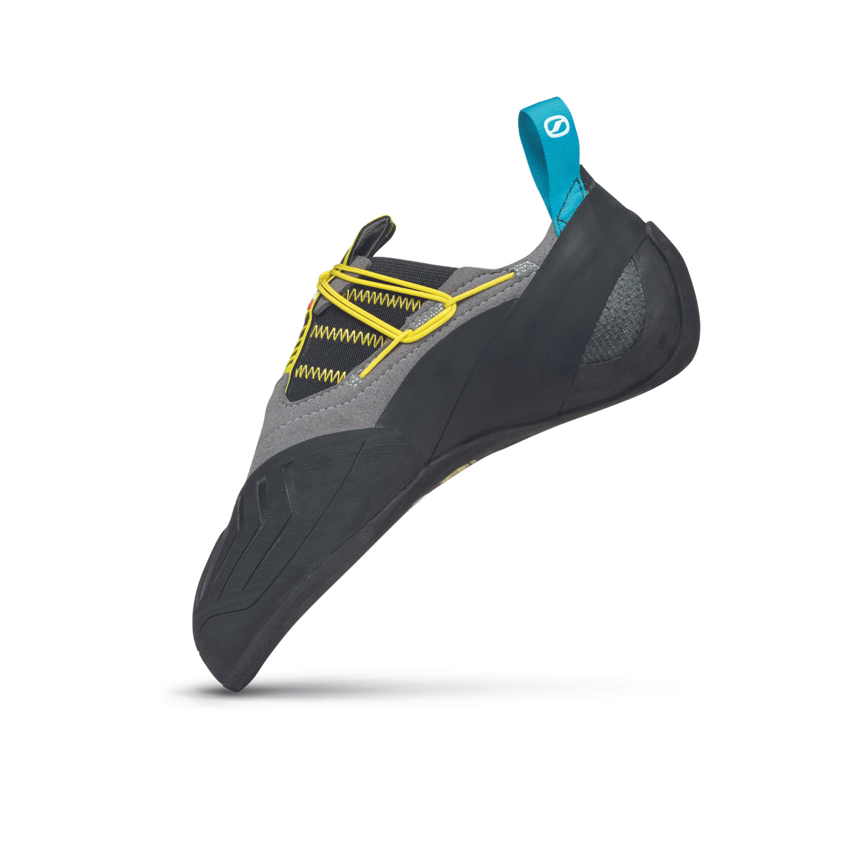 Scarpa Vapour S in smoke-grey with yellow trim. image showing inside sole with removable strap