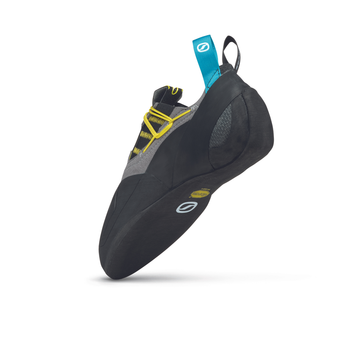 Scarpa Vapour S in smoke-grey with yellow trim. image showing sole unit with Vibram XS Grip2 rubber