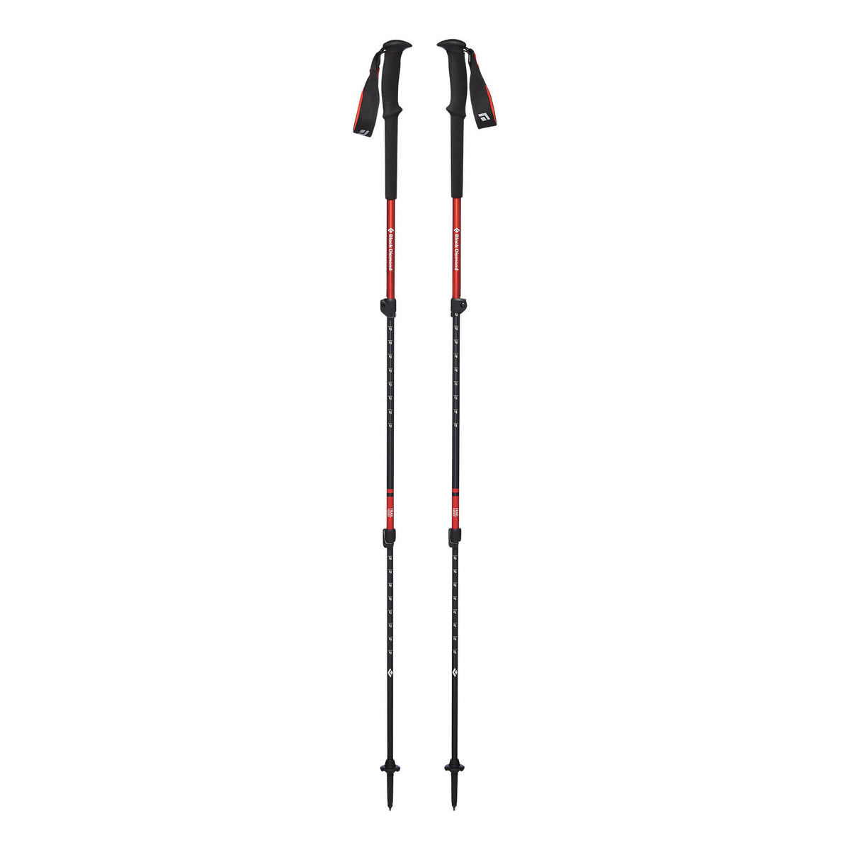 Pair of Black Diamond Trail Trekking Poles, shown fully extended and stood upright