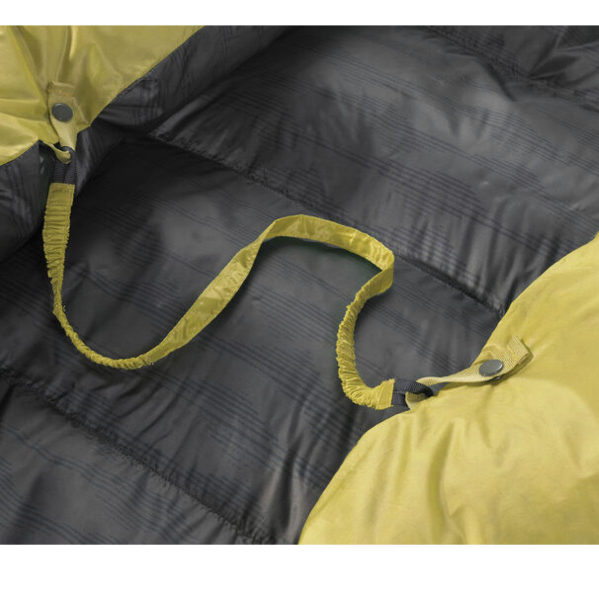 Thermarest Corus 20F/-6C Quilt in golden colour showing mattress strap attachment