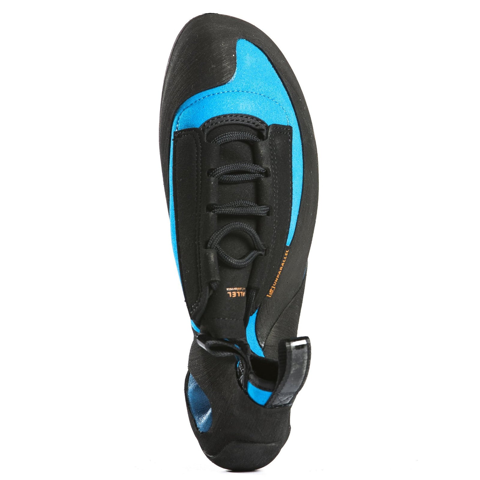 Unparallel Up Lace climbing shoe in Blue and black with rear blue pull tab