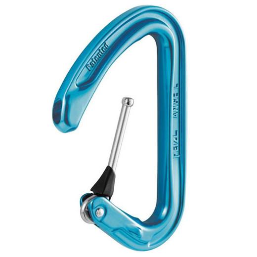 Petzl ANGE L Carabiner, in blue colour shown with silver gate open