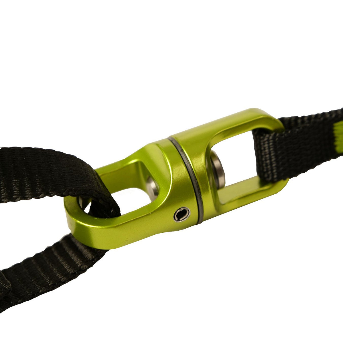 Close up view of the Black Diamond Spinner Leash swivelling mechanism in Green