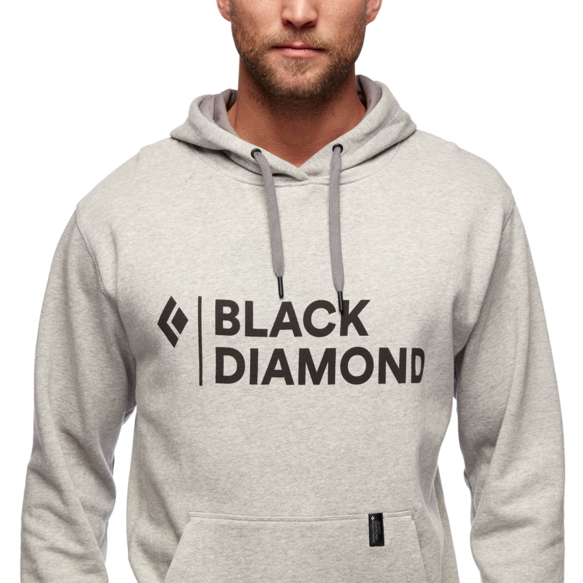 Black Diamond Stacked Logo Hoody Mens, Nickel, Close Up
