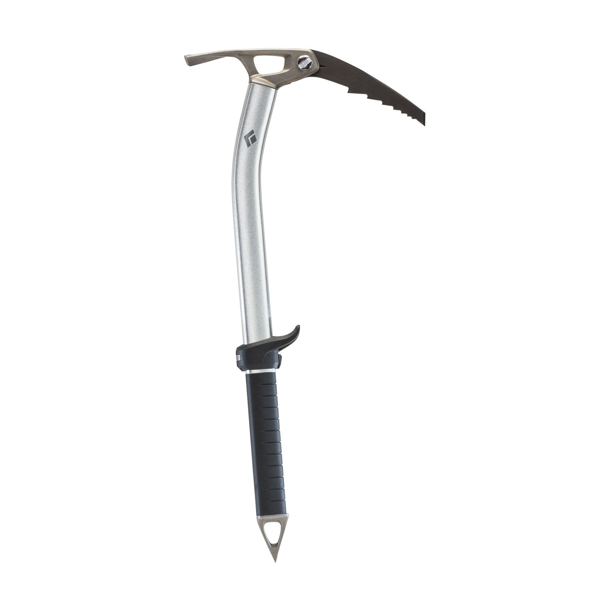 Black Diamond Venom Ice Tool, side view showing with black handle and silver shaft