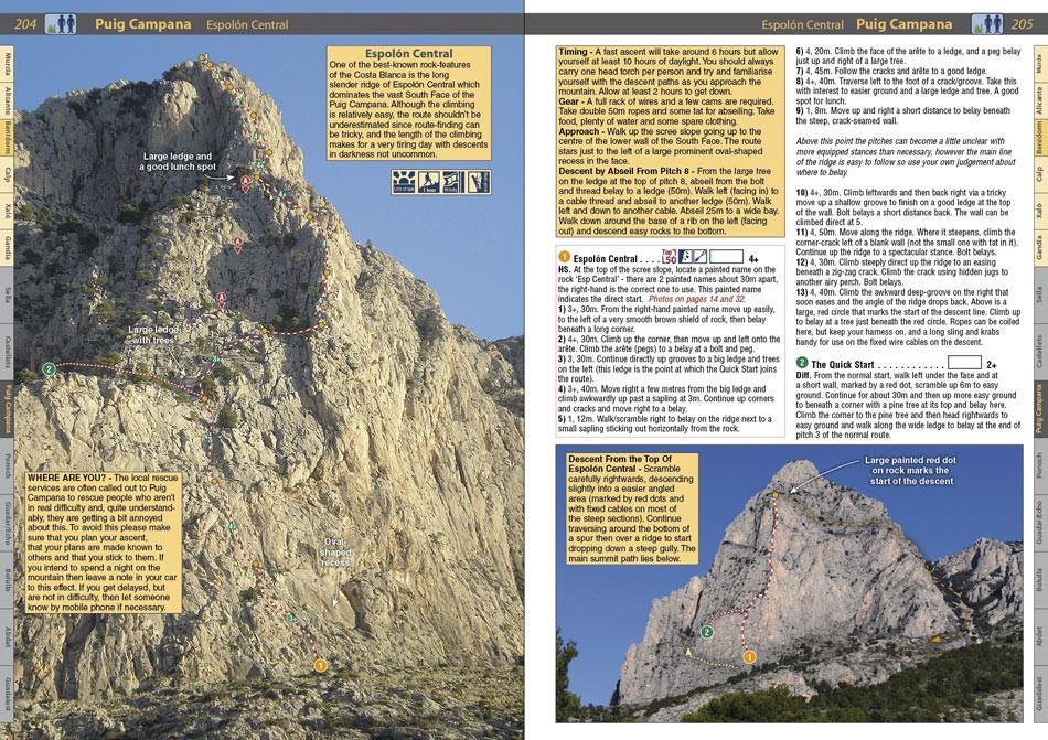 Spain: Costa Blanca guide, example inside pages showing photos and topos