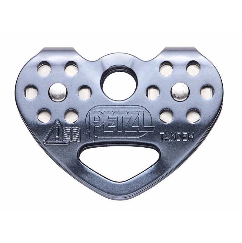 Petzl Tandem Speed Pulley, front view in silver colour