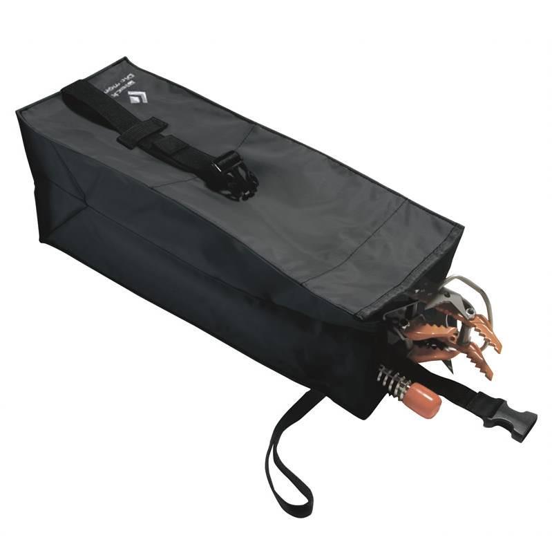 Black Diamond Toolbox crampon bag, in black colour and showing tools inside
