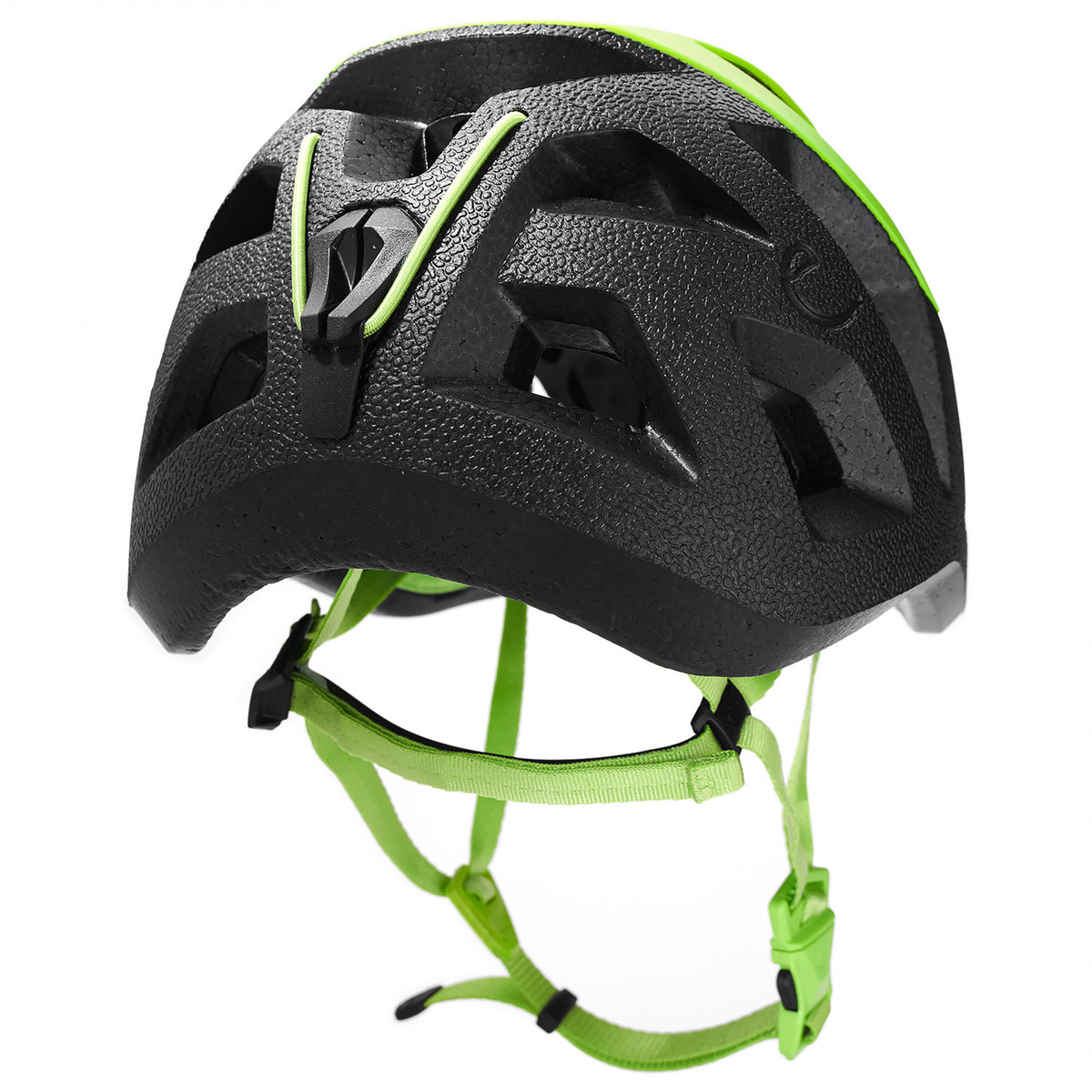 Rear of Edelrid Salathe Helmet in Black &amp; Green colours