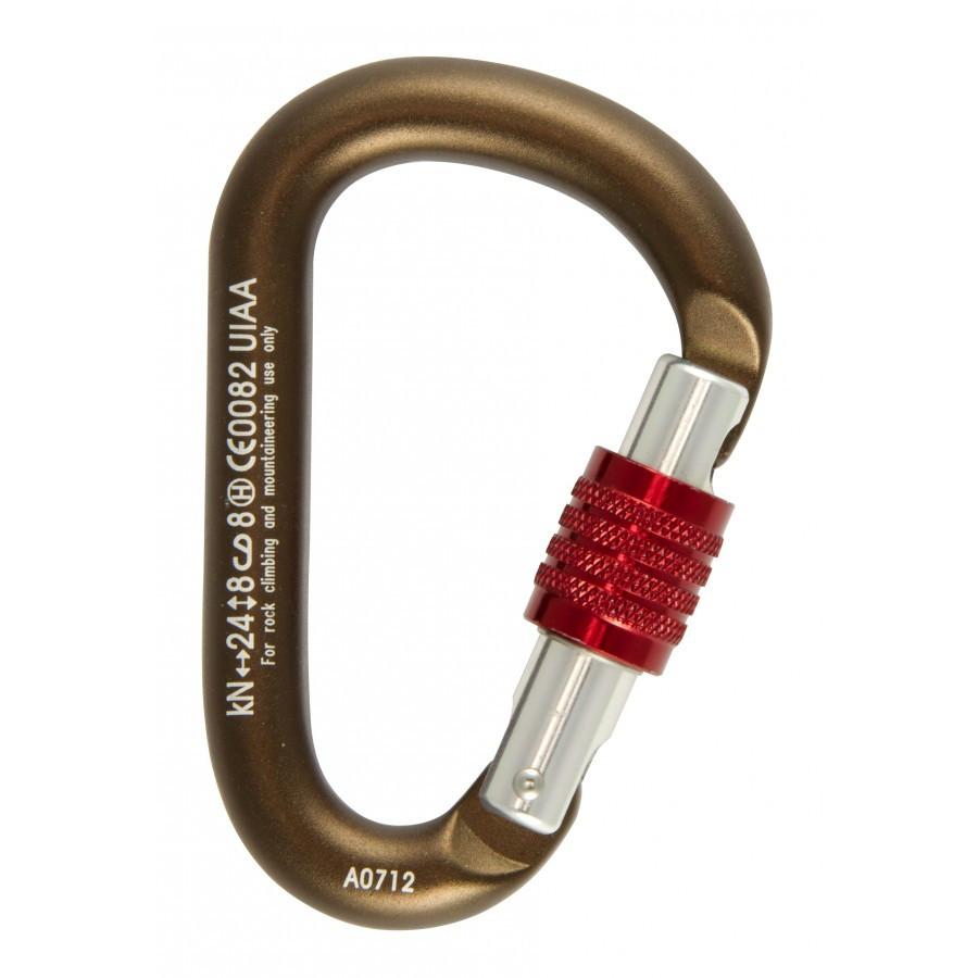 Metolius Element Belay Carabiner, in brown colour with red screw lock