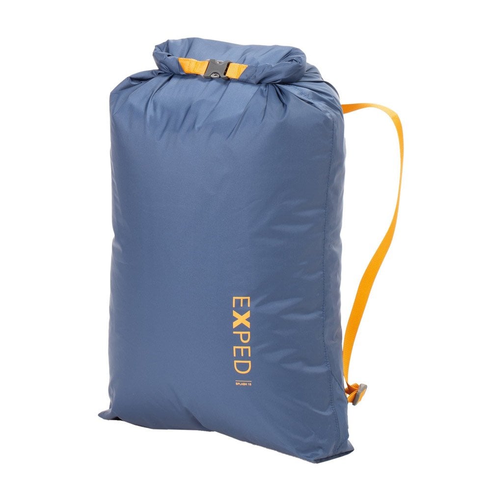 exped splash 15 drybag, front view shown folded over in navy colour