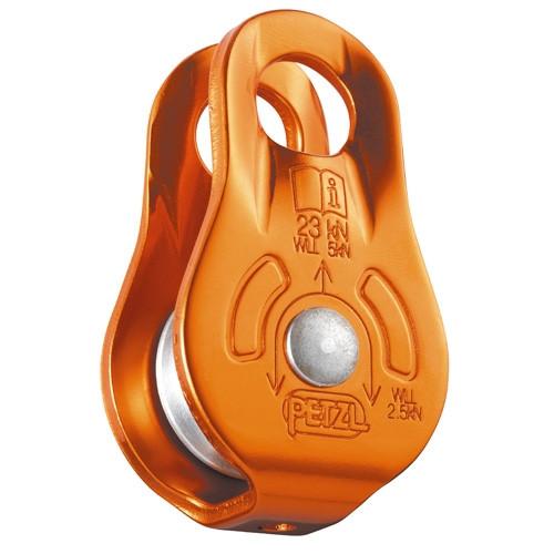 Petzl Fixe Pulley, front/side view in orange colour