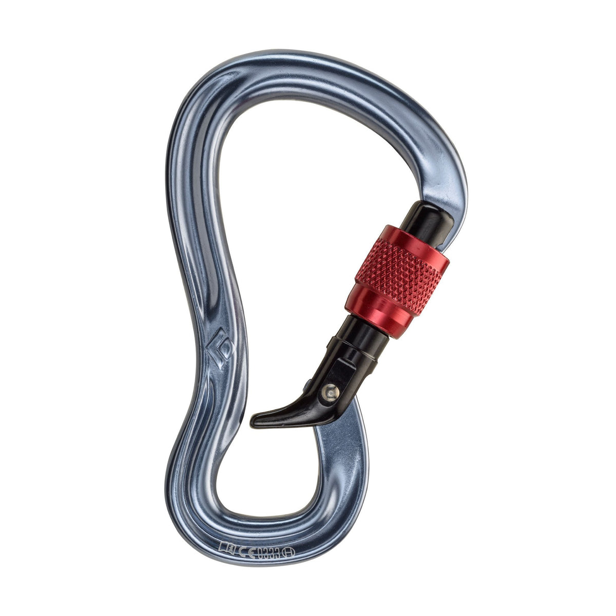 Black Diamond Gridlock HMS screwgate carabiner, in silver and red colours
