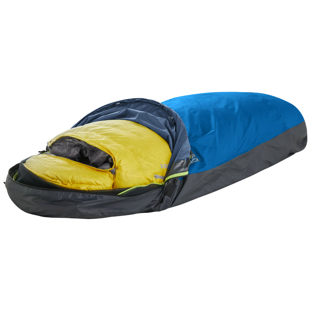 Outdoor Research Helium Bivy blue with sleeping bag