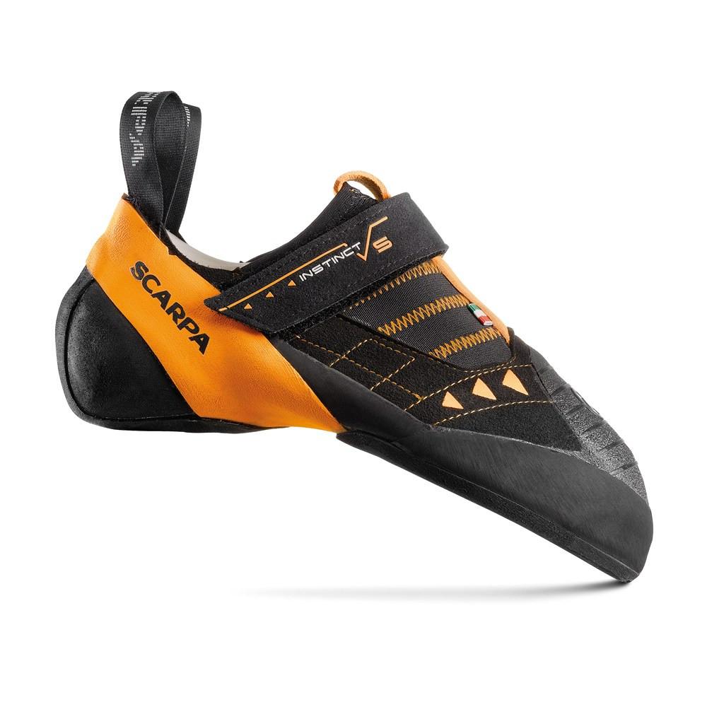 Scarpa Instinct VS climbing shoe, in black and orange colours