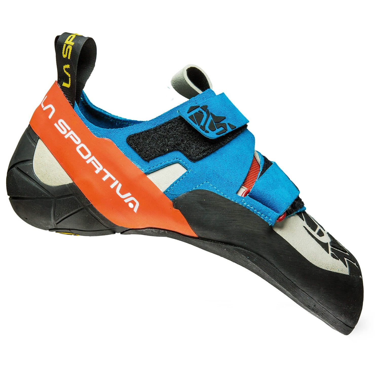 La Sportiva Otaki climbing shoe, in black, orange and blue colours
