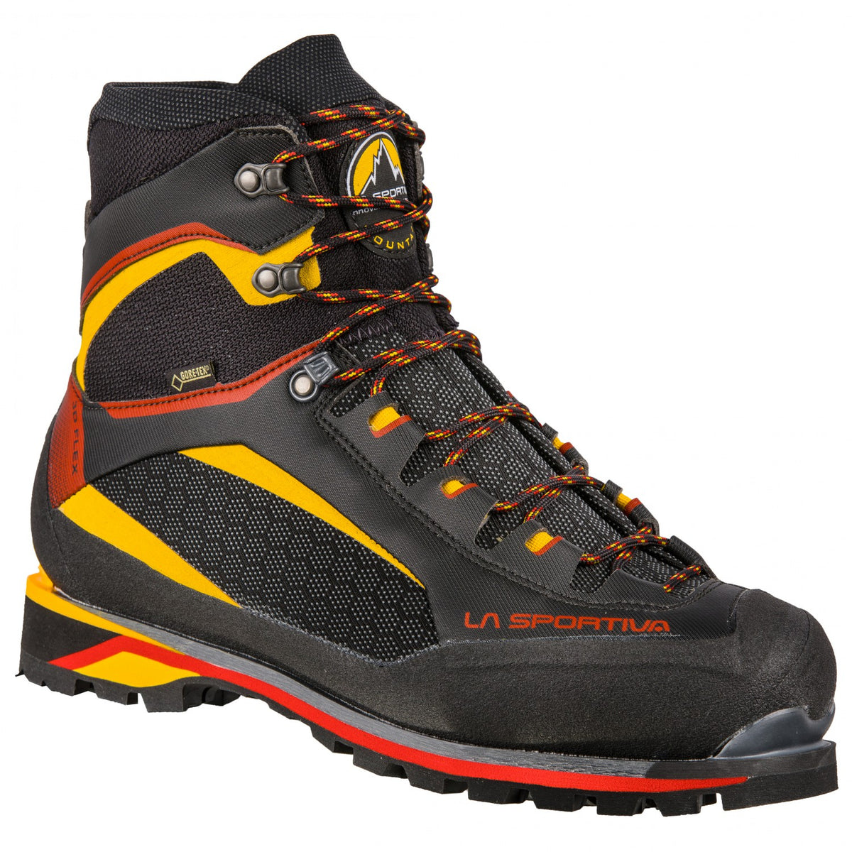 La Sportiva Trango Tower Extreme GTX mountaineering boot, in black, red and yellow colours