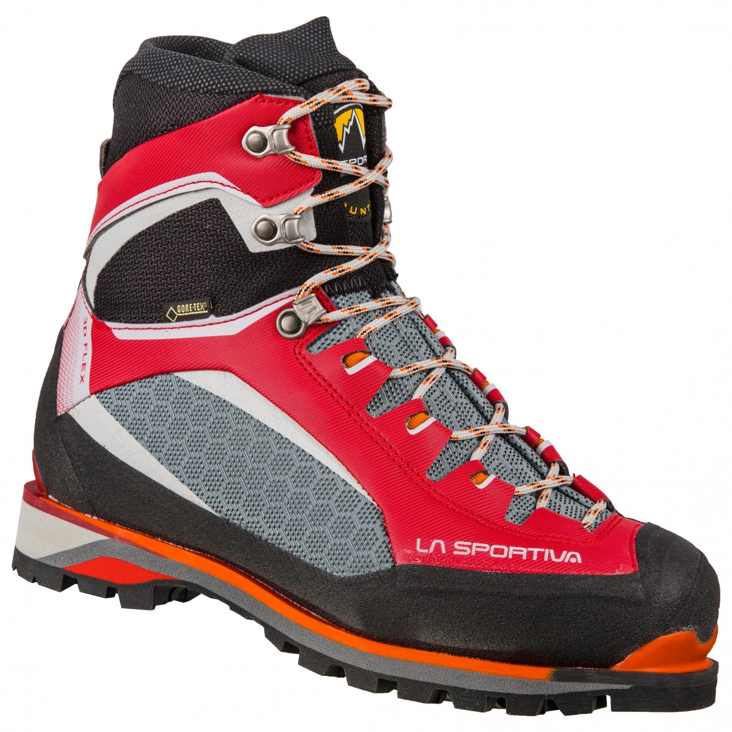 La Sportiva Trango Tower Extreme GTX Womens mountaineering boot, outer side view in Red/black/grey
