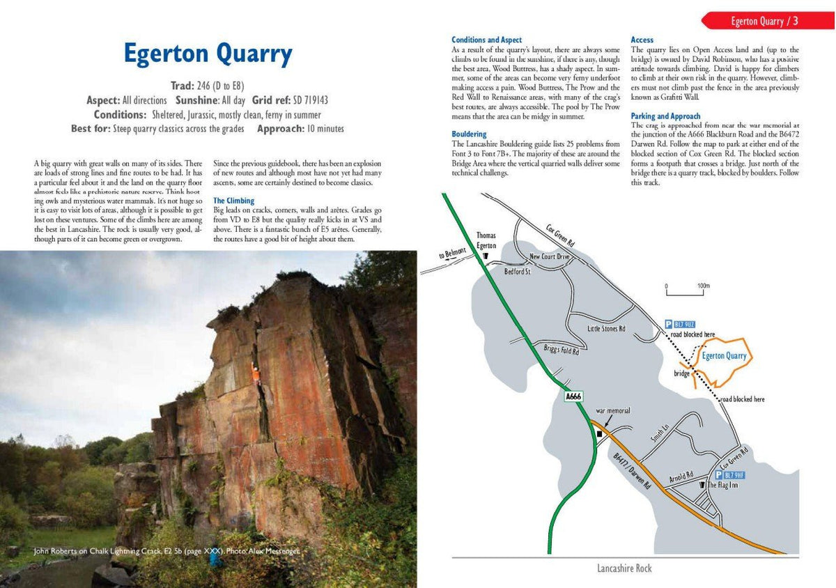 Lancashire Rock guide, map and route description examples