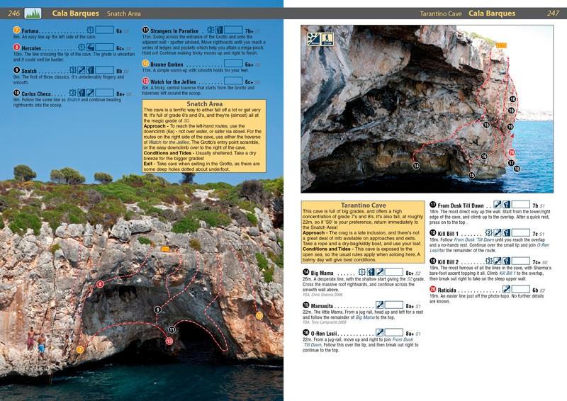Spain: Mallorca guide, example inside pages showing photos and topos
