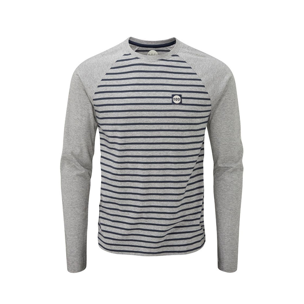 Moon Striped Long Sleeve Tech T-Shirt, Grey Marl/Indigo, Front