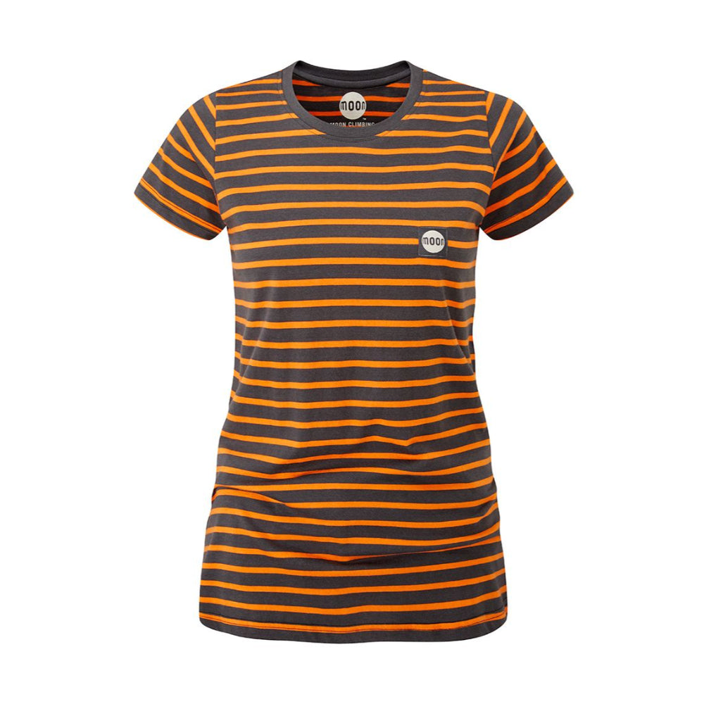 Moon Striped Tech T-Shirt Womens, Charcoal Orange, Front