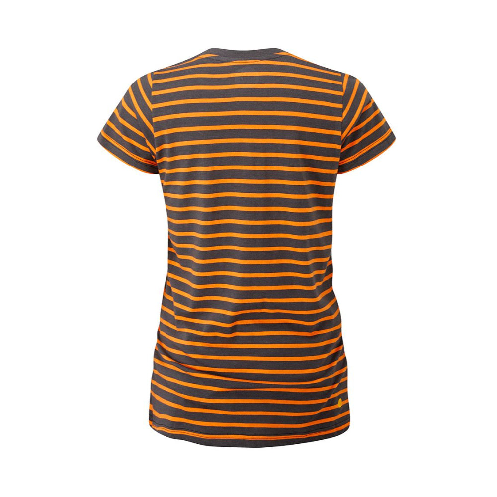 Moon Striped Tech T-Shirt Womens, Charcoal Orange, Rear