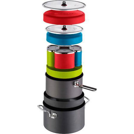 MSR Flex 4 System, camping cookware set all contents shown on top of one another for stacking