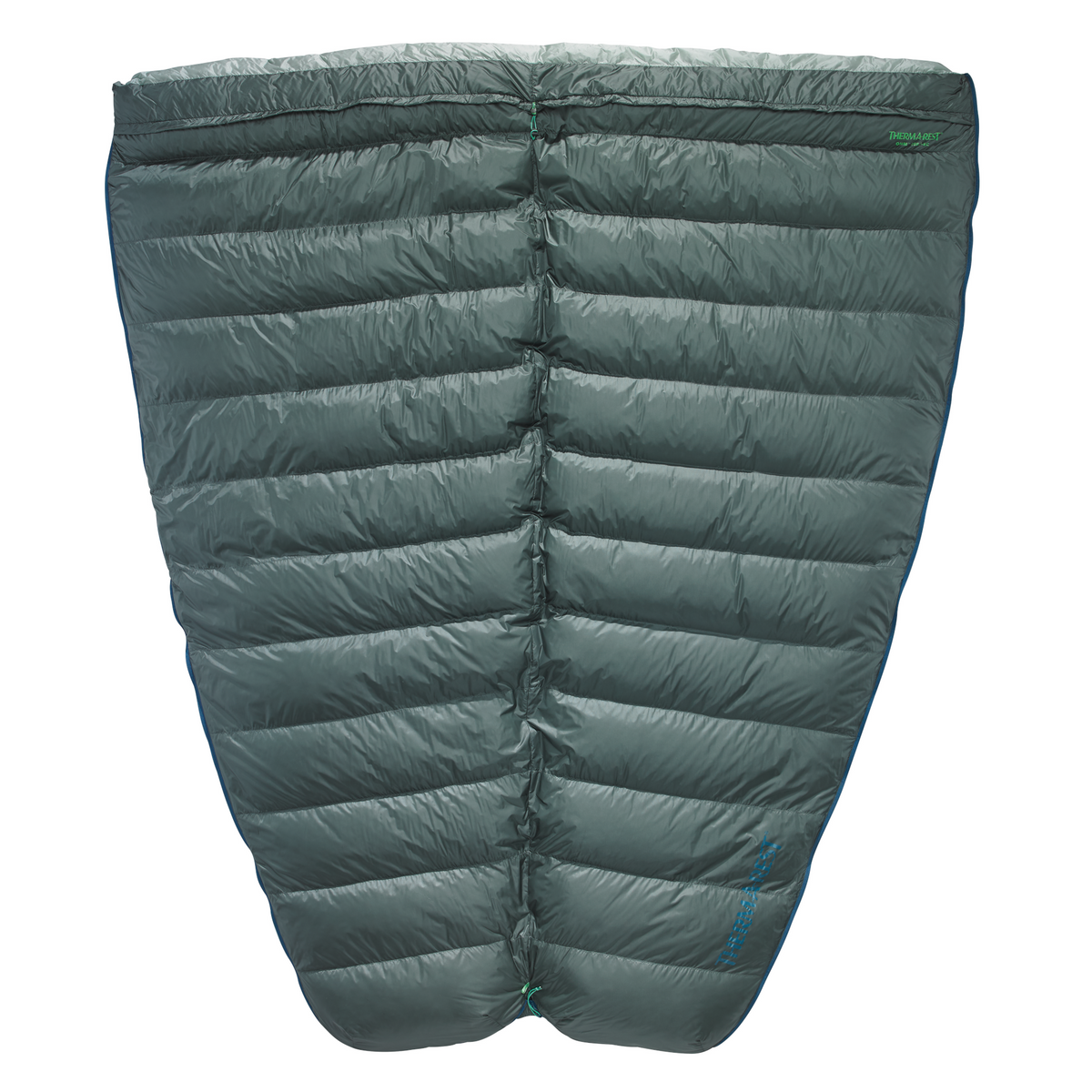 Thermarest Ohm 20F/-6C sleeping bag in Balsam colour, regular length open blanket