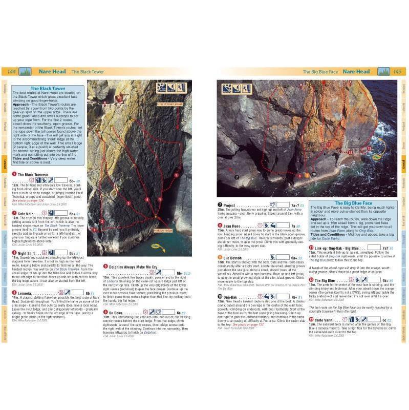 Deep Water guide, inside page examples showing topos and route descriptions