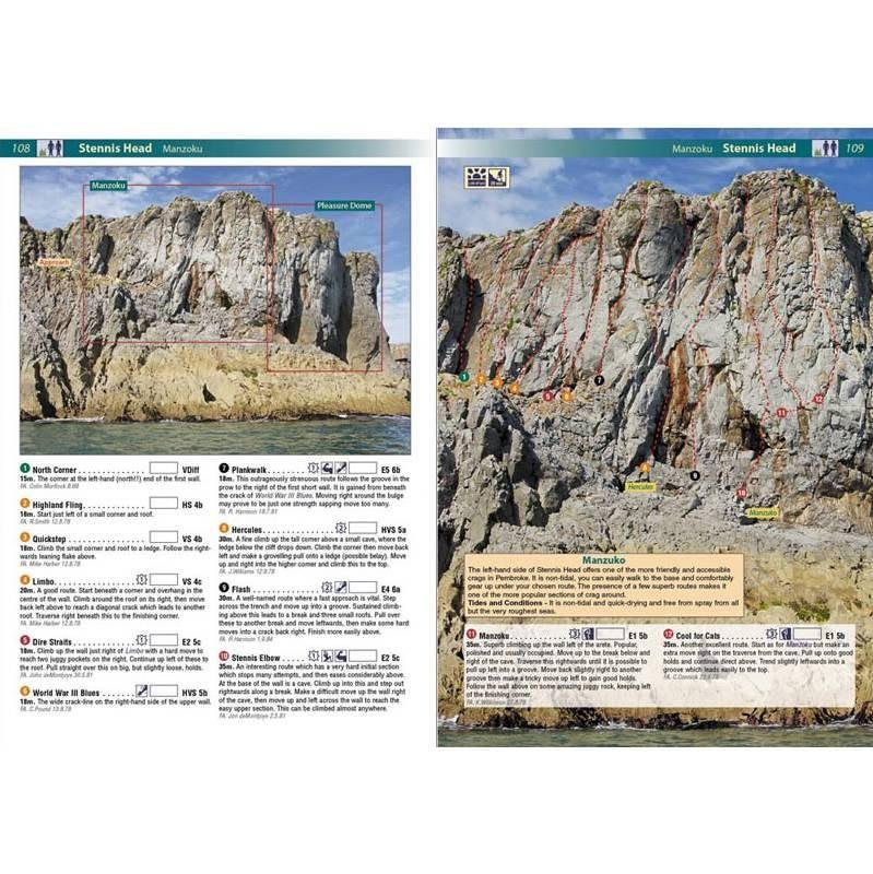 Pembroke Rockfax guide, example inside pages including topos and route descriptions
