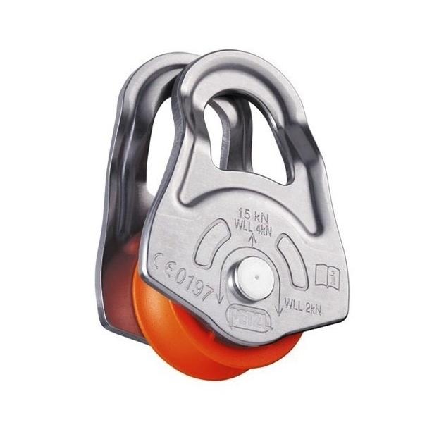 Petzl Oscillante emergency pulley, in silver and orange colour