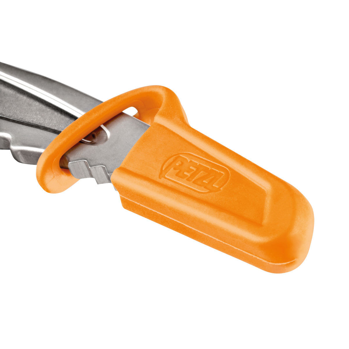 Petzl Pick Protector shown on silver pick, in orange