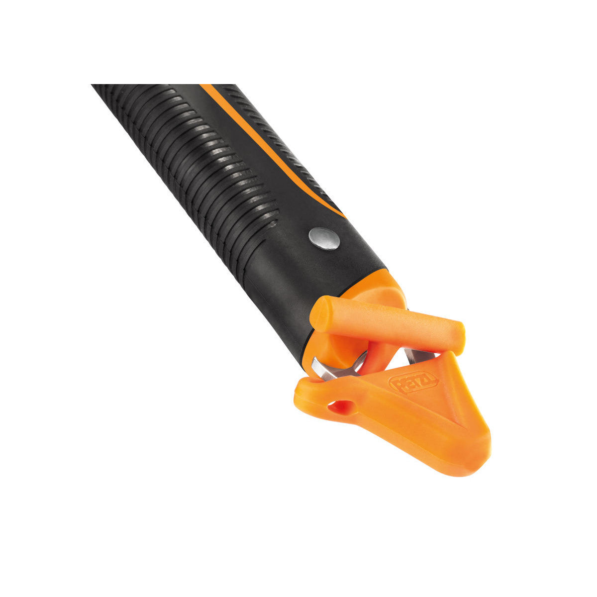 Petzl Spike Protector shown on black spike in orange colour