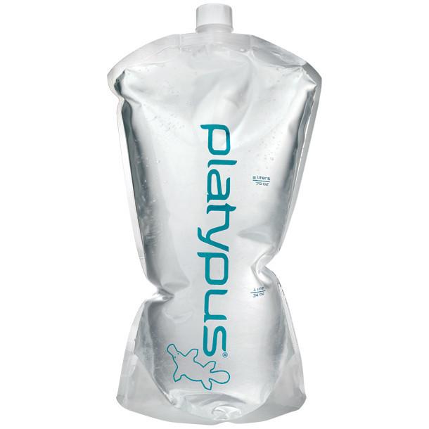 Platypus 2 water bottle With Closure Cap, clear bottle with blue logo