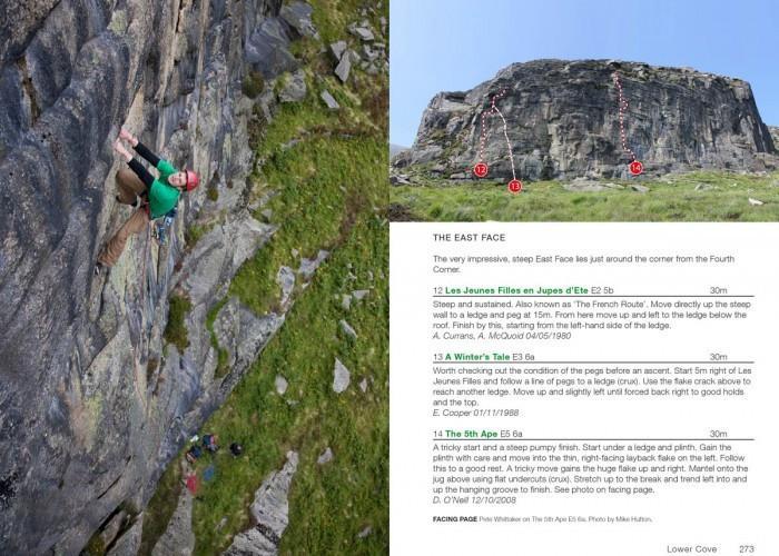 Rock Climbing in Ireland guide, example inside pages showing topos and route descriptions
