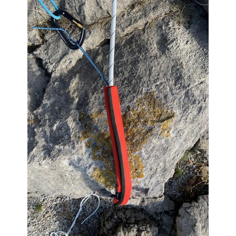 rock + run rope protector pro in red at crag