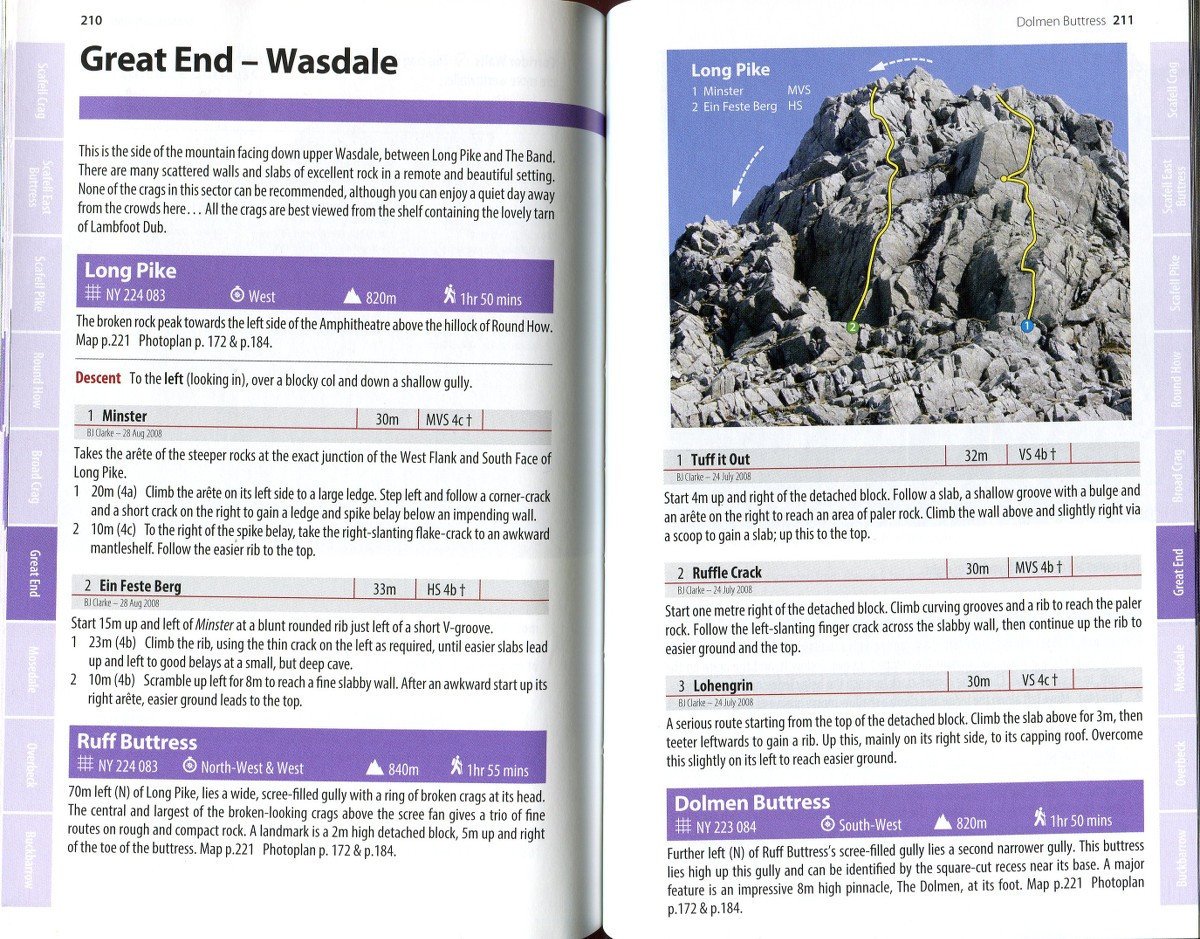Scafell and Wasdale guide, example inside pages showing photo topos