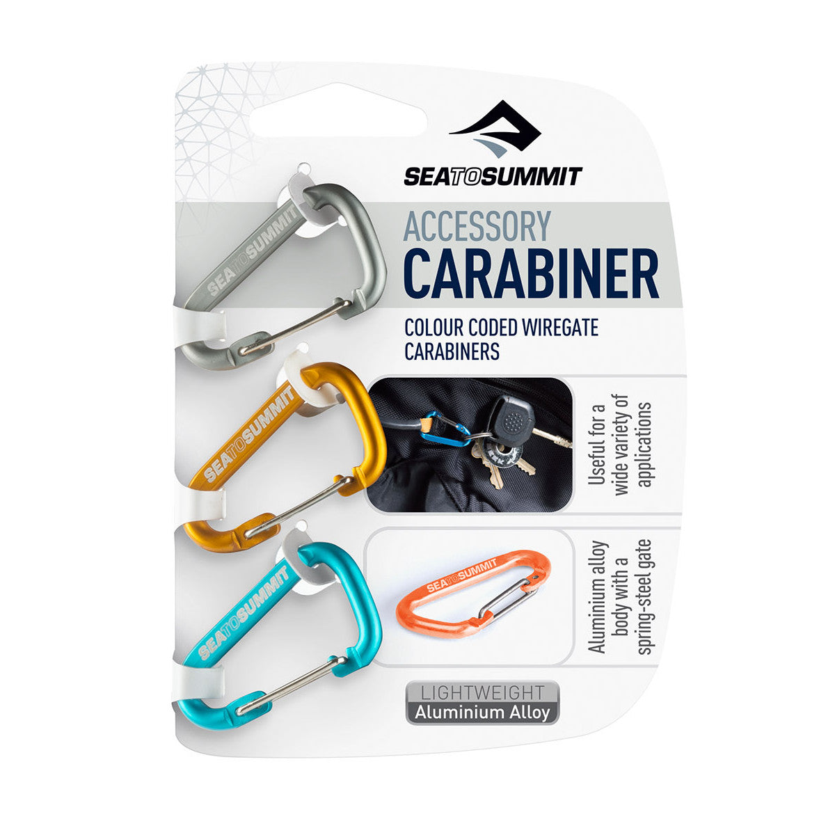 The Sea to Summit Accessory Carabiners are perfect for keeping keys together, attaching things to your pack, hanging a lantern in your tent, and many other uses. 