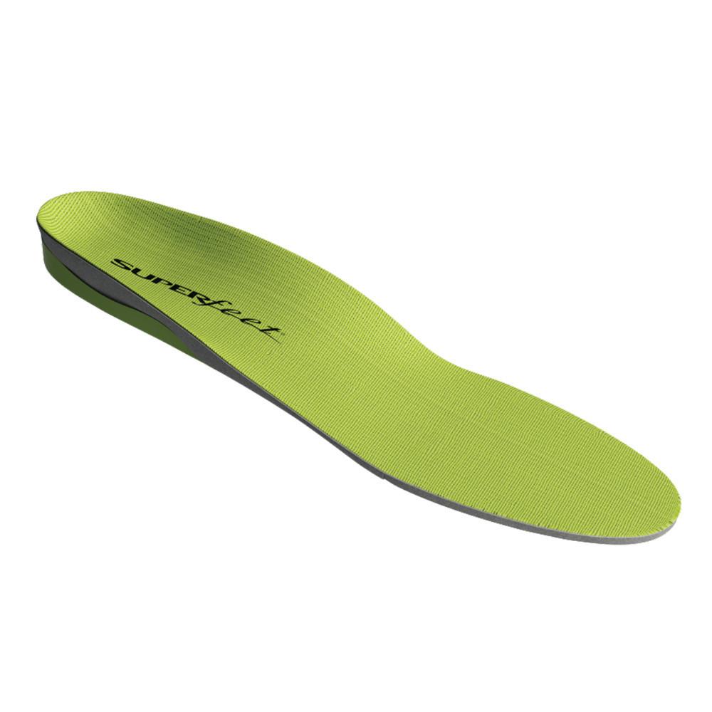 Superfeet GREEN insoles, top side shown in green colour