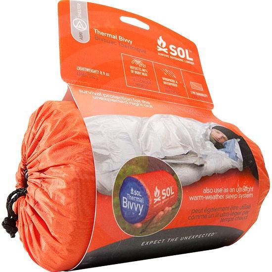 SOL Thermal Bivvy, an emergency survival shelter shown in the packaging