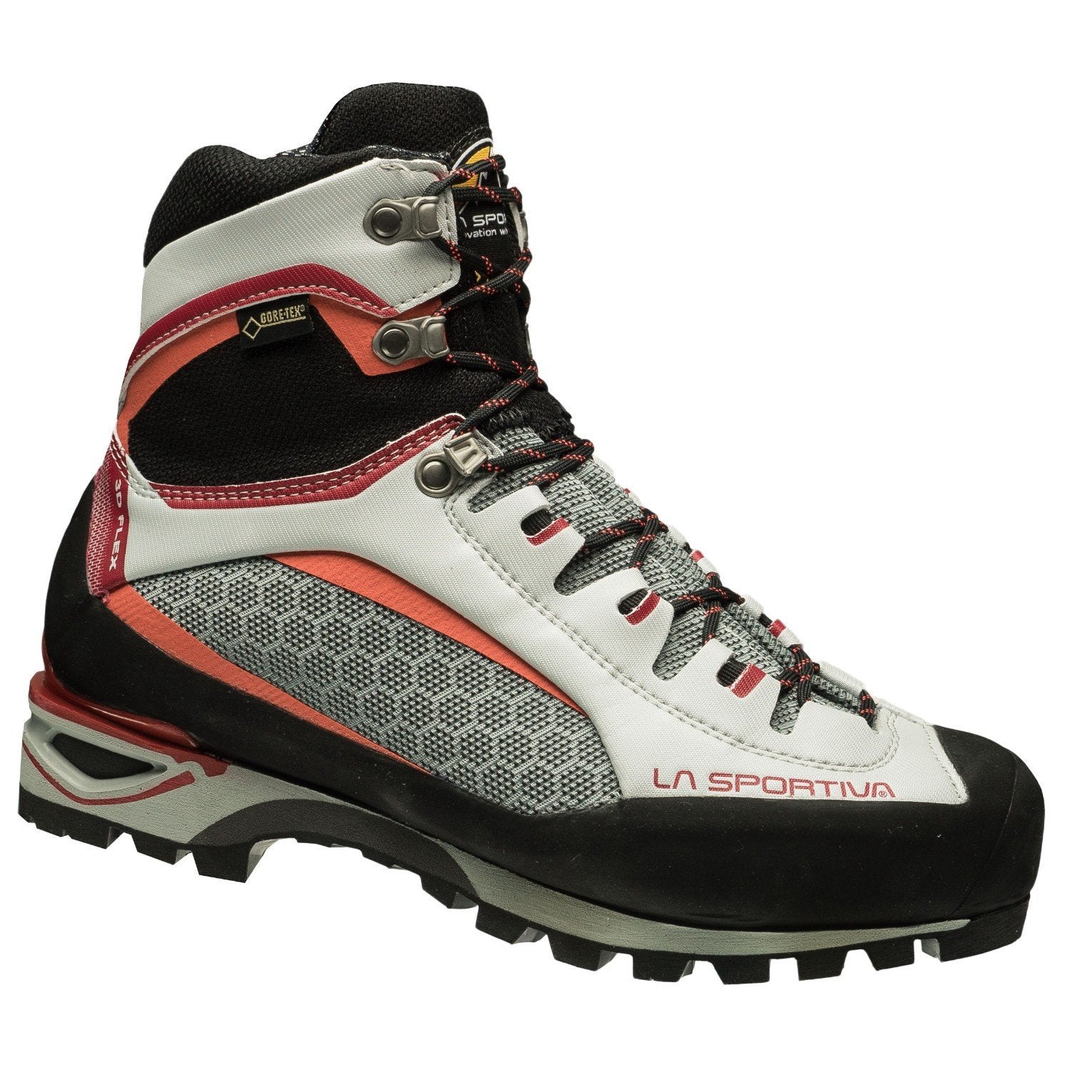 La Sportiva Trango Tower GTX Womens mountaineering boot, in black, grey and red colours