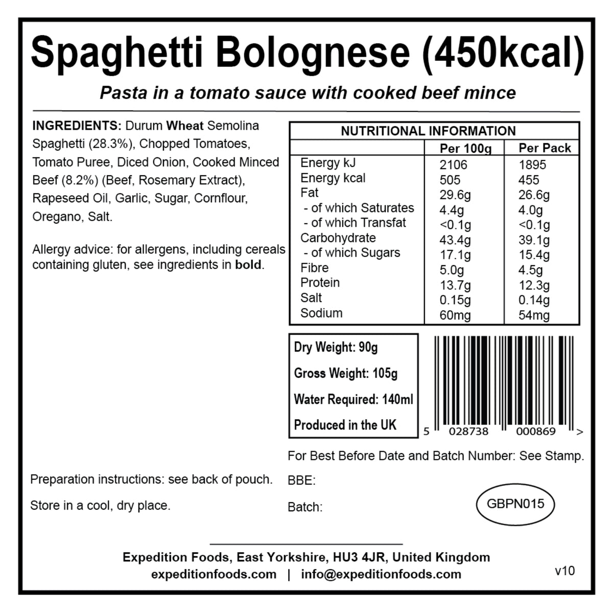Expedition Foods Spaghetti Bolognese (450kcal)