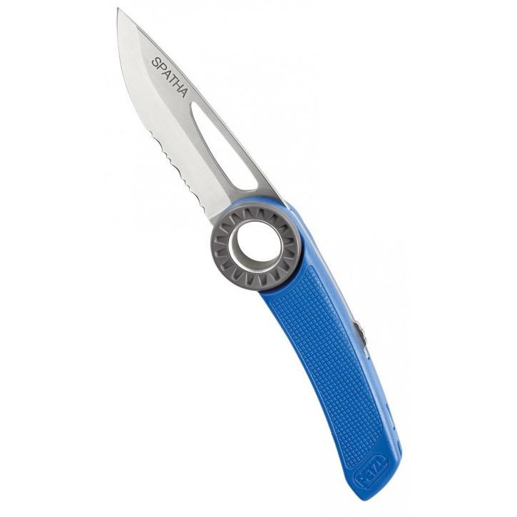 Petzl Spatha climbing Knife, in blue colour with silver blade