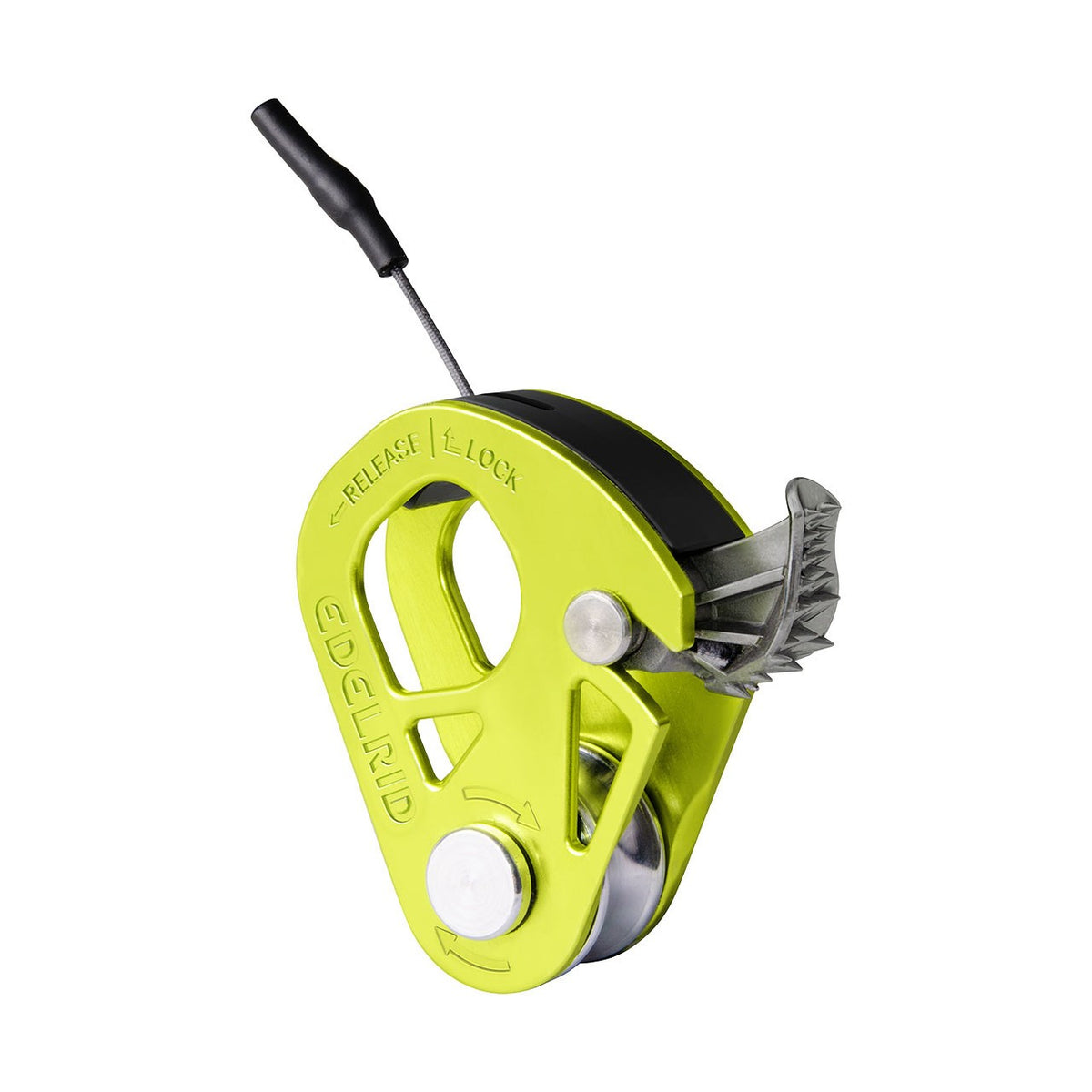 Edelrid Spoc pulley, front/side view in green colour