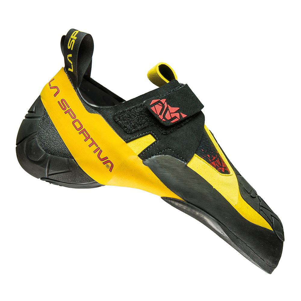 La Sportiva Skwama climbing shoe, in black, yellow and red colours