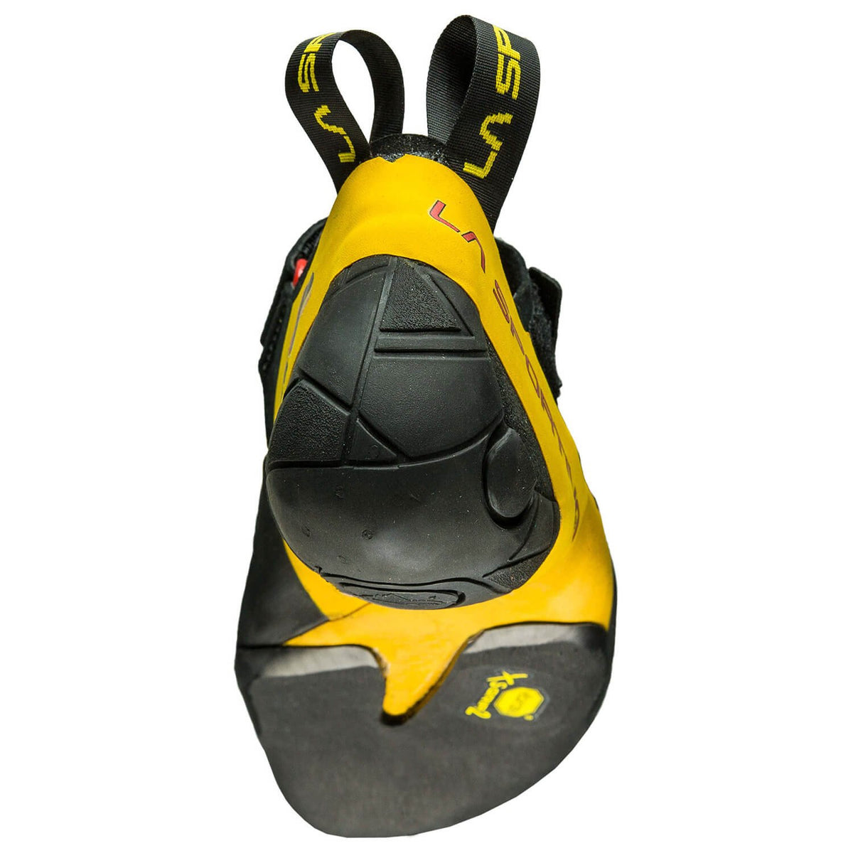 La Sportiva Skwama climbing shoe, rear view showing heel and sole design detail