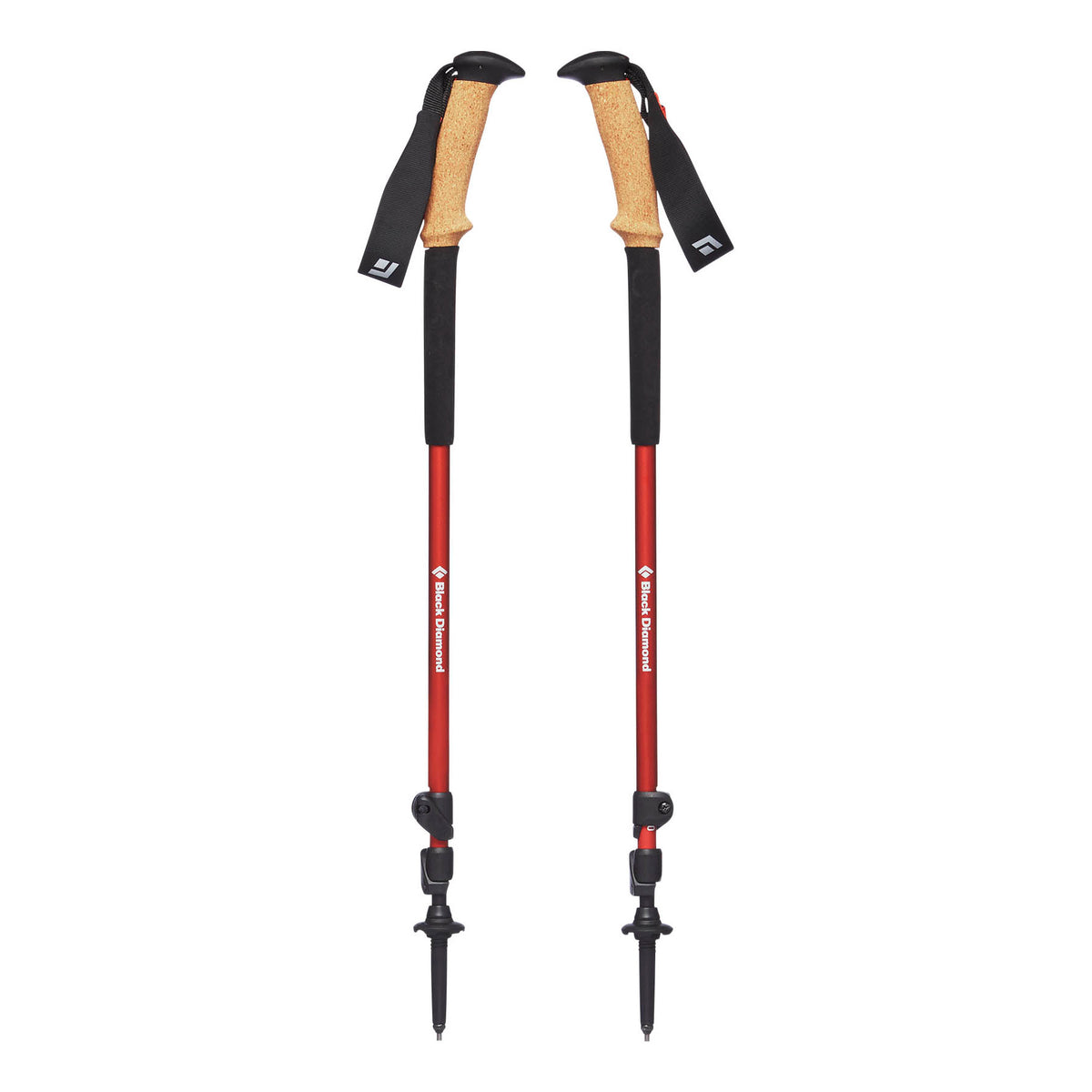 Pair of Black Diamond Trail Ergo Cork poles, shown collapsed with angled cork grips