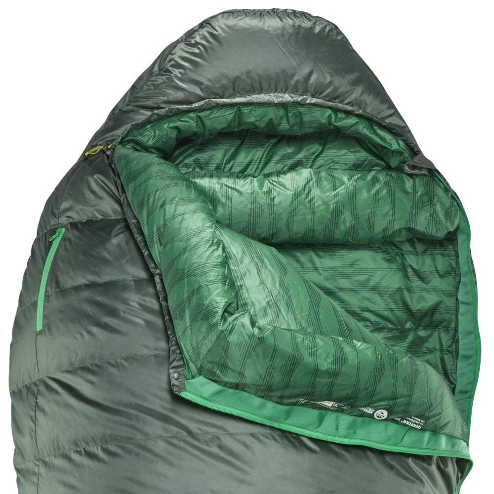 Thermarest Questar 32F/0C sleeping bag in dark green open close up